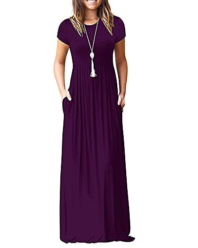 AUSELILY Women's Short Sleeve Loose Plain Casual Long Maxi Dresses for Women 2025 Purple L - Image 1