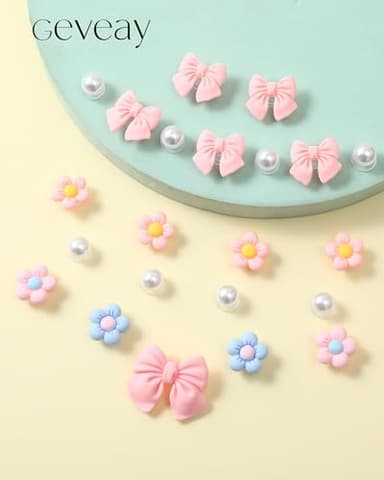Geveay Pink Shoe Charms for Girls Women,22Pcs Cute Flower Bow Shoe Charms with Pearl,Resin Flower Shoe Accessories for Decoration Perfect Birthday Party Gift - Image 4