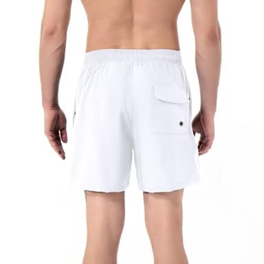 FREDRM Men's Swim Trunks with Compression Liner Quick Dry Bathing Suit Stretch Beach Board Shorts with Zipper Pockets (A-White, M) - Image 3
