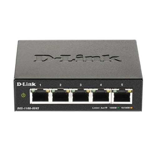 D-Link 5-Port Gigabit Smart Managed Switch —5GbE Ports —L2—VLANs —Web Managed —Desktop—Fanless —NDAA Compliant —Lifetime Protection (DGS-1100-05V2) - Image 1