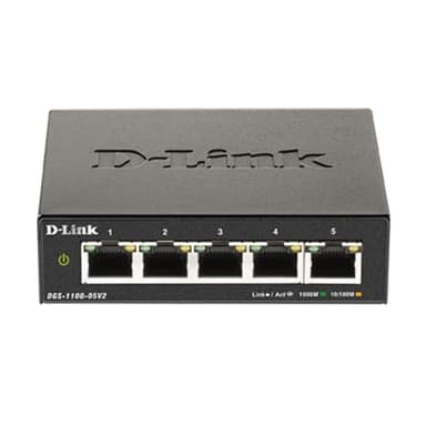 D-Link 5-Port Gigabit Smart Managed Switch —5GbE Ports —L2—VLANs —Web Managed —Desktop—Fanless —NDAA Compliant —Lifetime Protection (DGS-1100-05V2) - Image 1