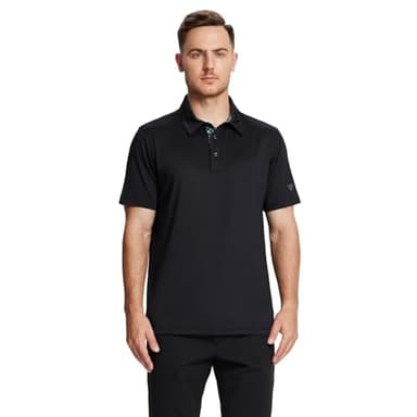 M MAELREG Polo Shirts for Men Short Sleeve Performance Moisture Wicking Quick Dry Casual Collared Men’s Polo Shirts Black - Image 2