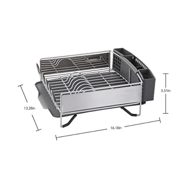 KitchenAid Compact Space Saving, Dish Rack with Removable Flatware Caddy and Angled Self Draining Drainboard, Satin Gray, 15-Inch-by-13.25-Inch - Image 3