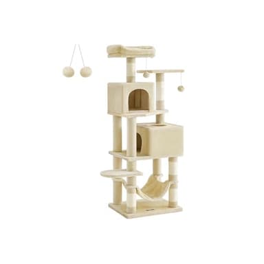 Feandrea Cat Tree, 61-Inch Cat Tower for Indoor Cats, Plush Multi-Level Cat Condo with 5 Scratching Posts, 2 Perches, 2 Caves, Hammock, 2 Pompoms, Beige UPCT192M01 - Image 1
