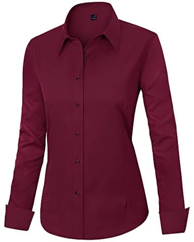 J.VER Long Sleeve Shirts for Women Wrinkle Free Button Down Shirt Office Work Dressy Petite Tops for Business Casual Trendy Burgundy Large - Image 3