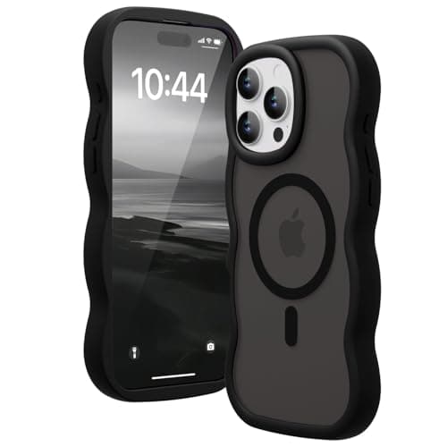 Amzfield Magnetic for iPhone 16 Pro Case, Compatible with Magsafe Wavy Frame Cute Design Translucent Matte Hard Back Silicone Bumper Shockproof Phone Case for iPhone 16 Pro Women Girls, Black - Image 1