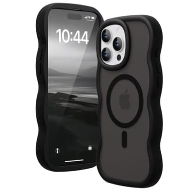 Amzfield Magnetic for iPhone 16 Pro Case, Compatible with Magsafe Wavy Frame Cute Design Translucent Matte Hard Back Silicone Bumper Shockproof Phone Case for iPhone 16 Pro Women Girls, Black - Image 1