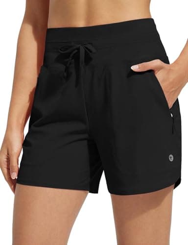 baleaf Women's Swim Board Shorts High Waisted Quick Dry UPF 50+ Modest Swimsuits 2025 Swimming Bottoms with Boxer Liner Zipper Pockets Black L - Image 1
