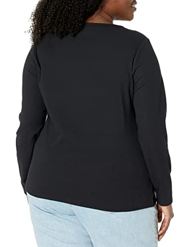 Amazon Essentials Women's Slim-Fit Long Sleeve Rib Knit Crew Neck Top (Available in Plus Size), Pack of 2, Black, Medium - Image 7