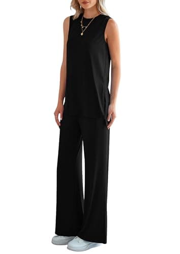 PRETTYGARDEN Women's 2 Piece Lounge Set 2025 Summer Casual Loose Tank Top Wide Leg Pants Matching Travel Outfits Tracksuit (Black,Medium) - Image 7