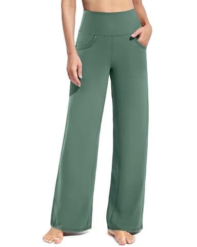 Promover Yoga Leggings for Women Wide Leg Sweatpants Business Casual Outfits Work Slacks Trousers Style Pants with Pockets(Sage Green,L,31") - Image 1