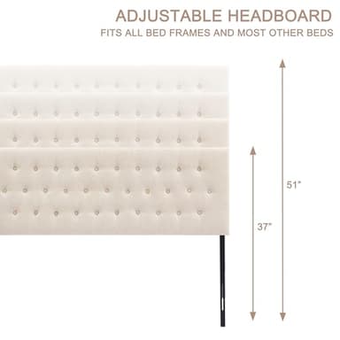 Huatean Home Tufted Upholstered Headboard Queen Size, Solid Wood Head Board with Durable Metal Legs, Adjustable Height Bed headboard from 37” to 51” Fabric Headboard in Modern Button Design, Beige - Image 5