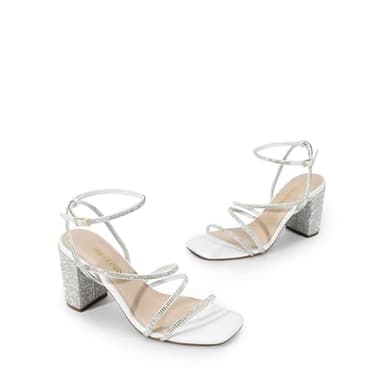 DREAM PAIRS Women's Heels Chunky Block Strappy Square Open Toe Ankle Buckle Heeled Sandals Wedding Party Dress Shoes Indie,Size 9.5,White-Rhinestone,SDHS2428W - Image 4