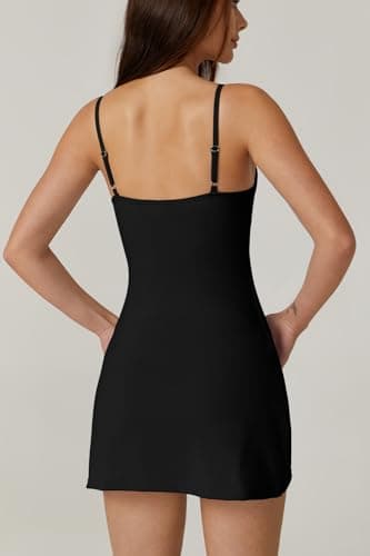 QINSEN Women Workout Tennis Dress with Built-in Shorts Spaghetti Strap Low Back Active Mini Dresses Black S - Image 5