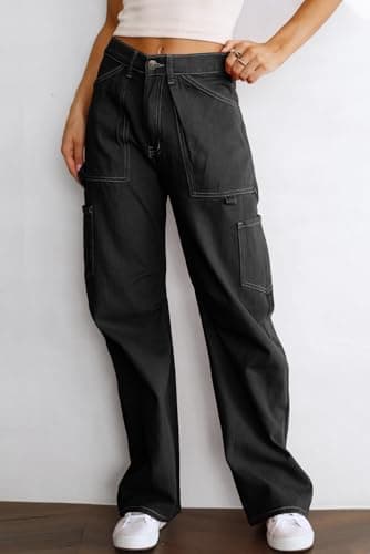 Dokotoo Black Cargo Pants Women Wide Leg Dress Pants High Waisted Trousers Slacks Baggy Womens Trousers Casual Loose Trendy Work Palazzo Pockets - Image 2