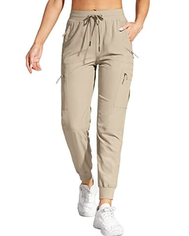 VILIGO Khaki Pants for Women Lightweight Quick Dry Scrub Casual Travel Pants Outdoor Waterproof Khaki Hiking Cargo Joggers Kaki L - Image 2
