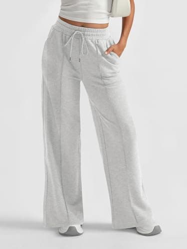 AUTOMET Womens Wide Leg Sweatpants Flare Lightweight Baggy Straight Leg Pants Oversized Joggers Fall Fashion 2025 Gray XS - Image 2