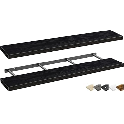 QEEIG Floating Shelves for Wall 55.1" Extra Long - Wall Mounted Shelf Bathroom Kitchen Living Room Bedroom Farmhouse Home Decor Display Bookshelf Large 55.1 x 9.3 inch Set of 2, Black (008-140B) - Image 1
