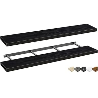 QEEIG Floating Shelves for Wall 55.1" Extra Long - Wall Mounted Shelf Bathroom Kitchen Living Room Bedroom Farmhouse Home Decor Display Bookshelf Large 55.1 x 9.3 inch Set of 2, Black (008-140B) - Image 1