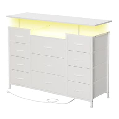 LUMTOK 11 Drawers Dresser with Fabric Drawers,Charging Station, LED Lights and Shelves for Bedroom Storage Organization - Image 7