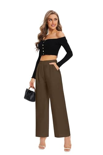 FUNYYZO Women's Wide Leg Pants High Elastic Waisted in The Back Business Work Trousers Long Straight Suit Pants - Image 2