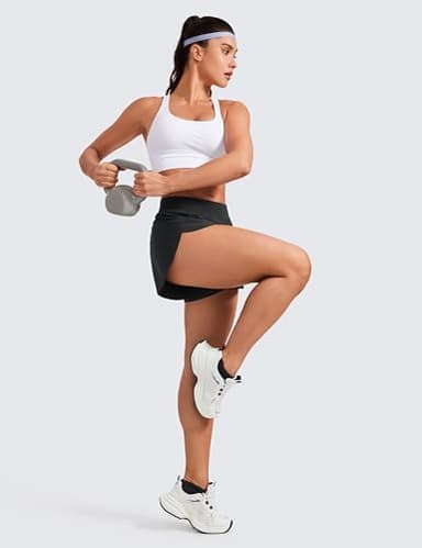 CRZ YOGA Mid Waisted Dolphin Athletic Shorts for Women 4" Lightweight High Split for Gym Workout with Liner Quick Dry Black Medium - Image 3