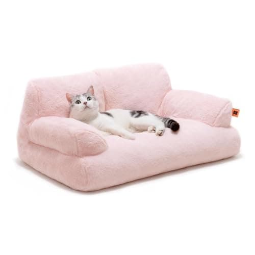 MEWOOFUN Cat Bed for Indoor Cats, Washable Dog Beds for Small Dogs & Cats with Removable Cover, Fluffy Cat Couch with Non-Slip Bottom (Pink, 26.0" L X 19.0" W X 13.0" Th) - Image 1
