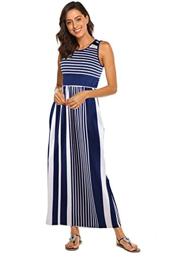 Hount Women's Summer Vacation Beach Dresses Casual Long Sun Dress Navy White XL - Image 6