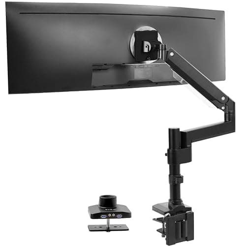 VIVO Premium Aluminum Tall Extended Monitor Arm for Ultrawide Monitors up to 49 inches and 33 lbs, USB Single Desk Mount Stand, Pneumatic Height Adjust, Max VESA 100x100, Black, STAND-V101GTU - Image 1