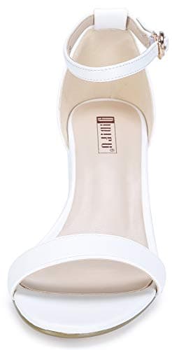 IDIFU Women's Cookie-LO Low Block Heels Chunky Sandals Ankle Strap Wedding Dress Pump Shoes(White Pu, 8.5) - Image 2