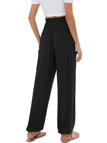 QIANXIZHAN Women's Harem Pants, High Waist Yoga Boho Trousers with Pockets Black 2XL - Image 2