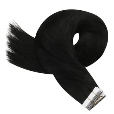 Moresoo 26 Inch Tape in Hair Extensions Human Hair Seamless Invisible Hair Extensions Tape in Real Human Hair 50g Natural Black Human Tape in Extensions#1B 20Pcs - Image 8