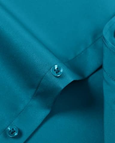 Alimens & Gentle Men's Dress Shirts Long Sleeve Wrinkle-Free Stretch Shirts Solid Formal Button Down Shirt with Pocket Blue Green - Image 4