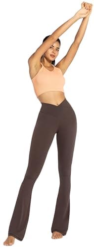 Sunzel Flare Leggings, Crossover Yoga Pants with Tummy Control, High-Waisted and Wide Leg, 34" Inseam, Seal Brown X-Large - Image 6