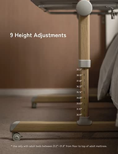 Baby Bassinet Bedside Sleeper, besrey Bedside Bassinet for Newborn Infant with Comfy Mattress, 9 Height Positions, Adjustable Bedside Crib with 360° Swivel Wheels Bassinet for Baby with Storage Basket - Image 5