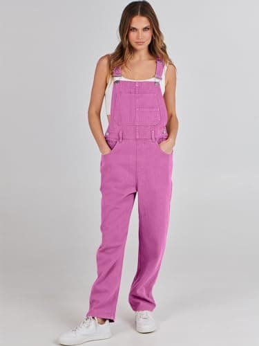 ANRABESS Overalls for Women Loose Fit Denim Overalls Adjustable Strap Jean Jumpsuit Bib Romper 2025 Fall Casual Work Outfits Hot Pink X-Small - Image 6