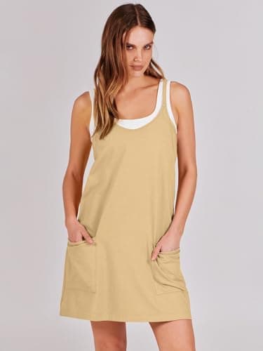 ANRABESS Women Athletic Dress Summer Tennis Workout Active Sports Mini Romper Dress Built in Shorts Travel Vacation Clothes Light Yellow X-Large - Image 2