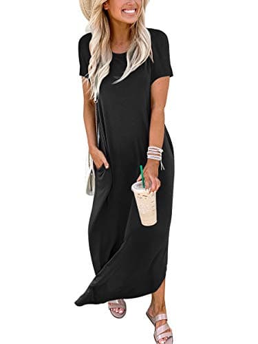 ANRABESS Womens Summer Maxi Dress Short Sleeve Casual Loose Long T Shirt Dresses Split Vacation Beach Sundress Travel Outfits Black Large - Image 2