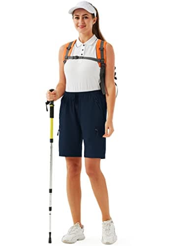 FIRST WAY Women's Hiking Cargo Shorts Quick Dry Lightweight 9'' Bermuda Shorts with Zipper Pockets for Golf Active Navy Blue - Image 5