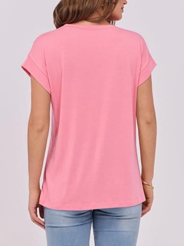 ANRABESS Womens Tops Summer Cap Sleeve Basic Tee Shirts 2025 Trendy Loose Fit Casual Dressy Business Work Tshirts Clothes Pink Large - Image 5