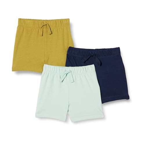 Amazon Essentials Unisex Babies' Cotton Pull-On Shorts, Pack of 3, Olive/Pale Mint Green/Navy, 18 Months - Image 1
