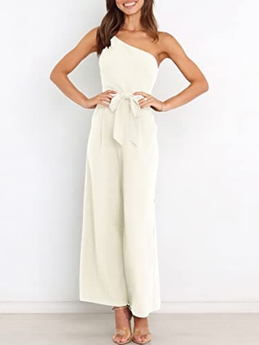 ANRABESS Women Summer Dressy Jumpsuits One Shoulder Sleeveless Casual Wide Leg Pants Romper Jumper 2025 Trendy Fall Outfits White Large - Image 4