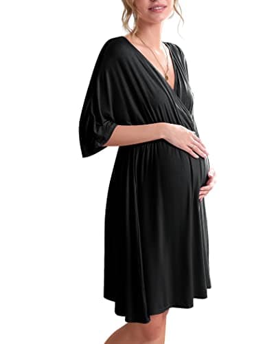 Ekouaer 3 in 1 Labor/Delivery/Hospital Gown Maternity Dress Nursing Nightgown Sleepwear for Breastfeeding, Black, Large - Image 1
