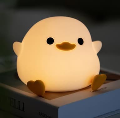 HAPPYBAG Cute Pea Duck Night Light,Duck Lamp,2 Levels Dimmable Silicone Ducky Light,LED Squishy Animal Light for Kids Sleep,Rechargeable Bedside Touch Lamp, Kids Room Decor Gift Toy - Image 1