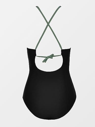 CUPSHE Women Swimsuit One Piece Tummy Control Ruched Lace Up Cutout Color Block Bathing Suit, XS - Image 5