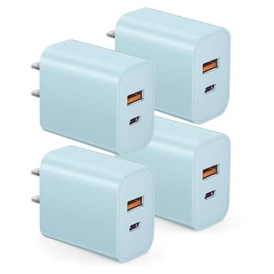 USB C Charger Block Charging Block Type C Charge 20W Wall Chargers 4 Pack for iPhone 16/16 Plus/16 Pro/16 Pro Max/iPhone 15/15 Pro/15 Pro Max/14/13/12 Pro/Samsung//Android(Blue) - Image 1