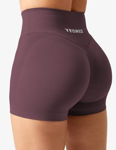 YEOREO Workout Shorts Women Scrunch 3.5" Seamless V Waist Amplify Shorts Sport Gym Shorts Rose Medium - Image 3