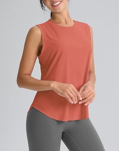 SANTINY Women's Sleeveless Workout Tops Breathable Lightweight Active Tennis Yoga Shirts Athletic Running Tank Tops for Women (Coral_L) - Image 2