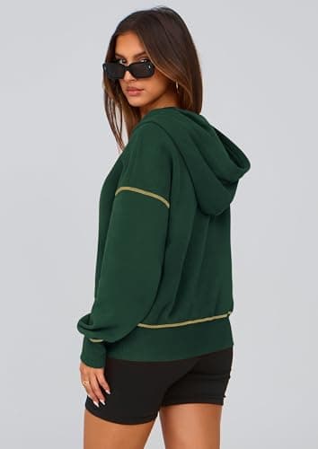 PRETTYGARDEN Women's 2025 Fall Hooded Sweatshirts Long Sleeve Half Zip Cropped Hoodies Pullover Winter Fashion Clothes (Dark Green,X-Large) - Image 5