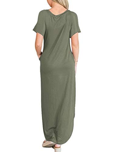 ANRABESS Womens Summer Maxi Dress Short Sleeve Casual Loose Long T Shirt Dresses Split Vacation Beach Sundress Travel Outfits Olive Medium - Image 4